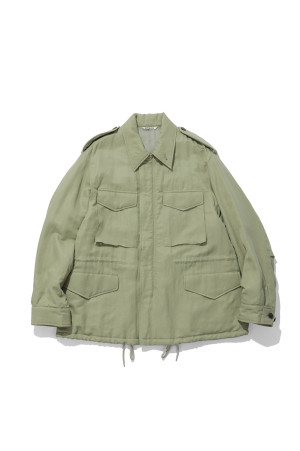 BRUSHED SILK LINEN SATIN PADDED MILITARY BLOUSON - LIGHT KHAKI (A26AB04SS)