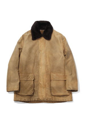 GARMENT-DYED ORGANIC COTTON HEAVY MOLESKIN BLOUSON - FADED BROWN (A26AB05HM)