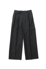 BLUEFACED WOOL TWO-TUCK SLACKS - CHARCOAL NAVY STRIPE (A26AP04BS)