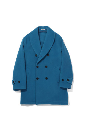 WOOL HERRINGBONE SHAWL COLLAR COAT - CERULEAN BLUE (A26AC04WH)