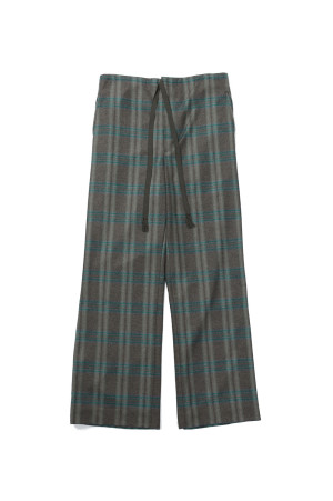 WOOL FULLING FLANNEL DRAWSTRING PANTS - TOP BROWN GREEN CHECK (A26AP06CF)