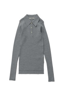 SUPER FINE WOOL HIGH GAUGE RIB KNIT POLO - TOP GRAY (A26AP02HW)