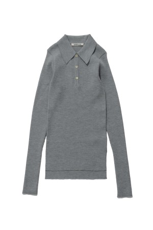 SUPER FINE WOOL HIGH GAUGE RIB KNIT POLO - TOP GRAY (A26AP02HW)