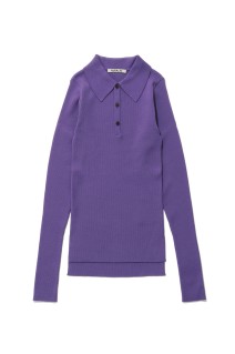 SUPER FINE WOOL HIGH GAUGE RIB KNIT POLO - PURPLE (A26AP02HW)