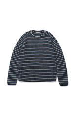 SHETLAND WOOL CASHMERE RIB KNIT P/O - NAVY STRIPE (A26AP01SB)