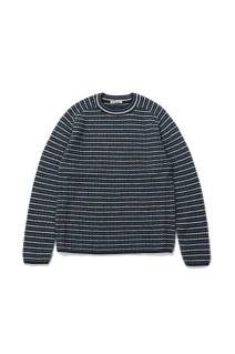 SHETLAND WOOL CASHMERE RIB KNIT P/O - NAVY STRIPE (A26AP01SB)