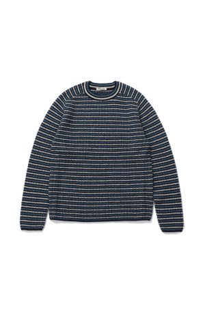 SHETLAND WOOL CASHMERE RIB KNIT P/O - NAVY STRIPE (A26AP01SB)