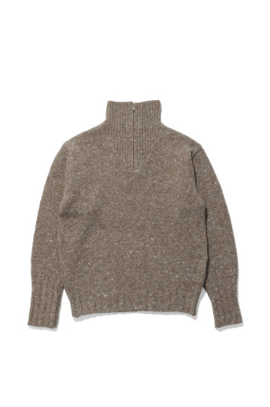 LOW-GAUGE HOMESPUN TWEED KNIT ZIP TURTLE - TOP BROWN (A26AP01HS)