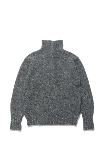 LOW-GAUGE HOMESPUN TWEED KNIT ZIP TURTLE - TOP CHARCOAL (A26AP01HS)