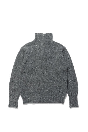 LOW-GAUGE HOMESPUN TWEED KNIT ZIP TURTLE - TOP CHARCOAL (A26AP01HS)