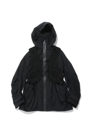 Nylon Oversized Jacket with Cording Embroidery Vest - BLACK (MM26FW-CO028)