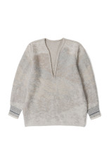 Pile Jacquard Plunge Knit Top - BEIGE (MM26FW-KN079)