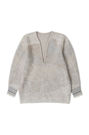 Pile Jacquard Plunge Knit Top - BEIGE (MM26FW-KN079)