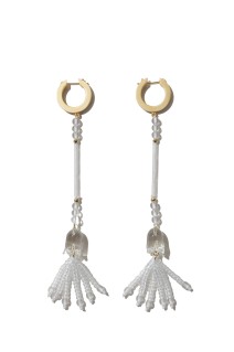 Floral Motif Long Glass Earrings - CLEAR (MM26FW-AC307)