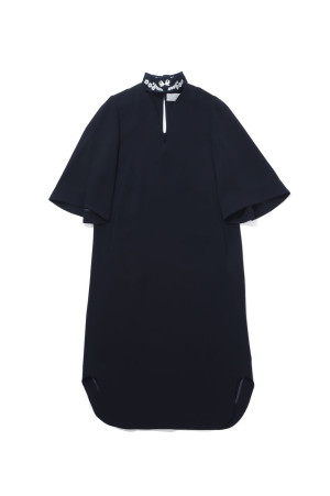 Triacetate Embroidery Neck Top - NAVY (MM26FW-DR112)