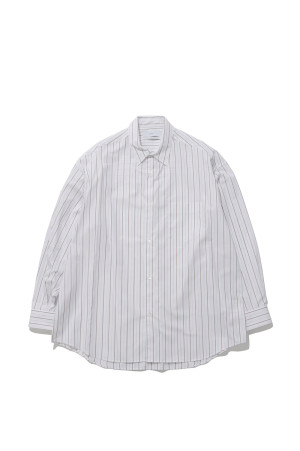 SIDOGRAS Brown Stripe L/S Oversized Regular Collar Shirt - WHITE (GM263-50345)