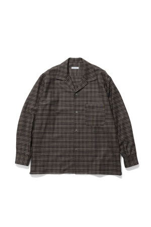 Wool Plaid Open Collar Shirt - BROWN (KS26FSH08)