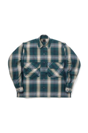 TECH SPORTS OPEN COLLAR SHIRT L/S BIG TARTAN - D.GREEN (BE-81026W)