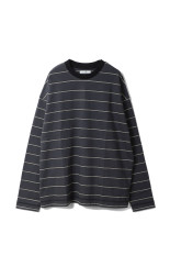 Border Loose Long T-shirts - CHARCOAL GRAY (62620620)