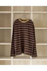 Border Loose Long T-shirts - BROWN (62620620)
