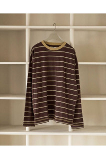 Border Loose Long T-shirts - BROWN (62620620)
