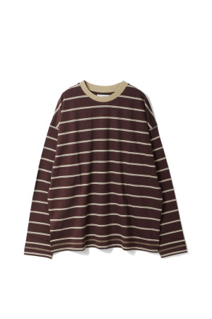 Border Loose Long T-shirts - BROWN (62620620)