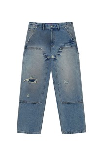 DOUBLE KNEE DAMAGED PAINTER PANTS - INDIGO (BEPSS26PA19)