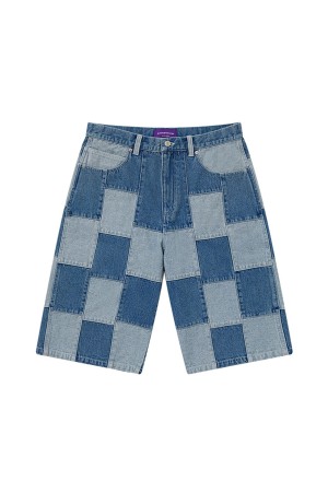 DENIM PATCHWORK BAGGY SHORTS - INDIGO (BEPSS26PA22)