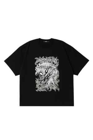 Pima Cotton S/S Tee (Leaf Skull) - Pure Black (ABCAW26CT05)