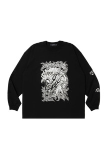 Pima Cotton L/S Tee (Leaf Skull) - Pure Black (ABCAW26CT07)