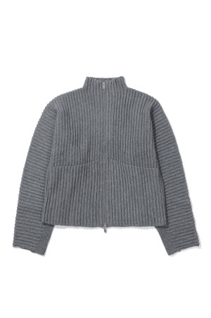 GLOBE RIB KNIT CARDIGAN - RHINO (T250103)