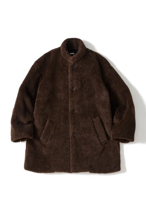 ALPACA WOOL PILE COAT / OLIVE BROWN