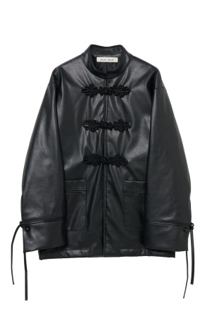 Black china button leather jacket - Black (TD-26AW-CT51)