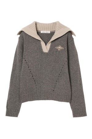 big collar knit pullover - Smoky Brown (TD-26AW-KN53)