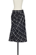 WOOL CHECK DRAPED SKIRT - CHECK (FTC264-0503C)