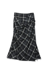 WOOL CHECK DRAPED SKIRT - CHECK (FTC264-0503C)