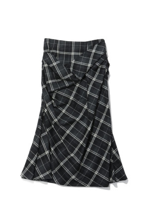 WOOL CHECK DRAPED SKIRT - CHECK (FTC264-0503C)