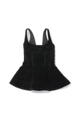 FLOCKED DENIM PEPLUM BUSTIER - BLACK (FTC264-0101A)