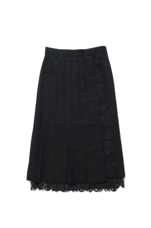 FINE WOOL PLEATED SKIRT WITH LACE TRIM - GREY (FTC264-0502)