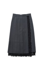 FINE WOOL PLEATED SKIRT WITH LACE TRIM - GREY (FTC264-0502)