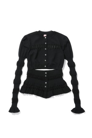 CONVERTIBLE SHEER LACE STRIPE KNIT CARDIGAN - BLACK (FTC264-0703)