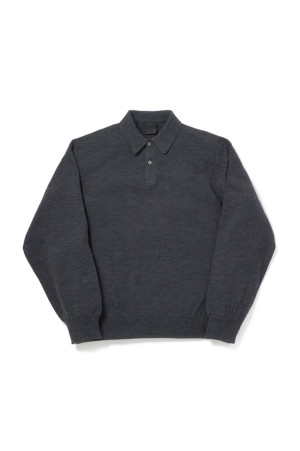 W's TECH KNIT POLO L/S Brewed Protein(TM) - CHARCOAL (BE-71026WL)