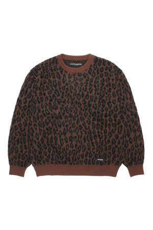 LEOPARD MOHAIR JACQUARD CREW NECK SWEATER / CHARCOAL (26FW-WMK-KN16)