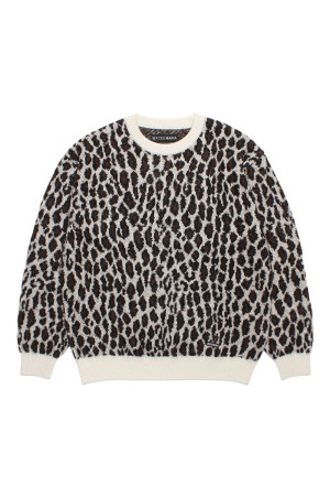 LEOPARD MOHAIR JACQUARD CREW NECK SWEATER / CHARCOAL (26FW-WMK-KN16)