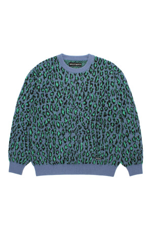 LEOPARD MOHAIR JACQUARD CREW NECK SWEATER / CHARCOAL (26FW-WMK-KN16)