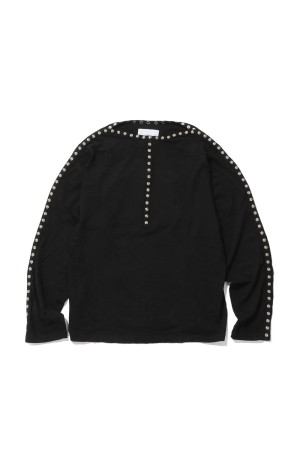 PEARL BUTTON TEE - BLACK (26330906)