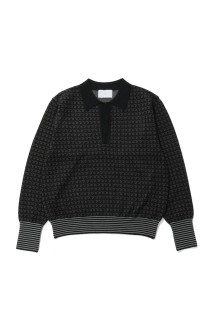 JACQUARD KNIT POLO - BLACK (26330604)