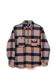 Y1936 H-ZIP FLANNEL CHECK SHIRT - ORANGE (602-262-03)