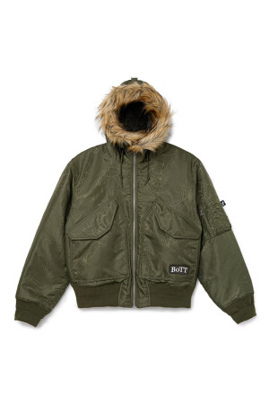 Hooded Jacquard Bomber Jacket - Olive