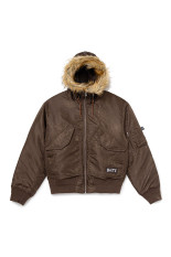 Hooded Jacquard Bomber Jacket - Brown